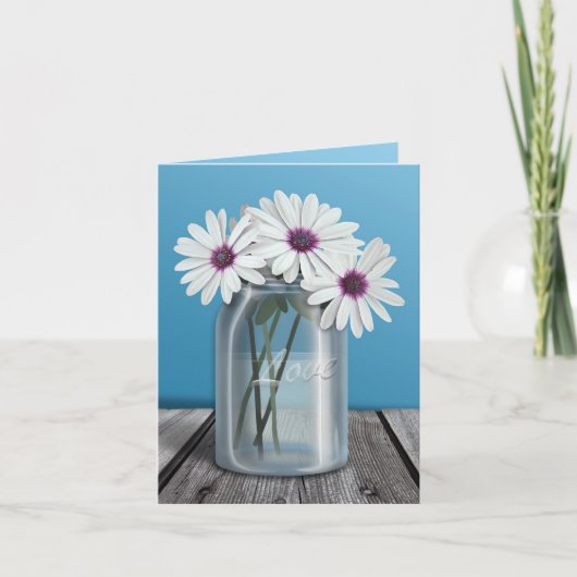 Florale weiße und Lila Daisy-Mason-Jar-Karten Dankeskarte (Vorderseite)