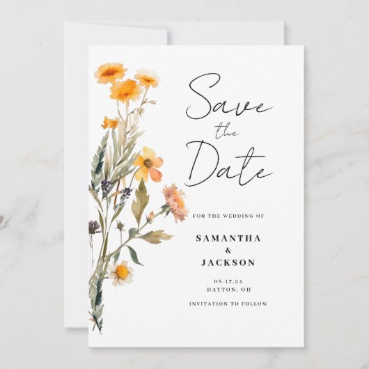 Florale Wildblume Save the Date flache Karte (Vorderseite)