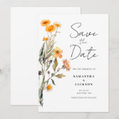 Florale Wildblume Save the Date flache Karte (Vorne/Hinten)