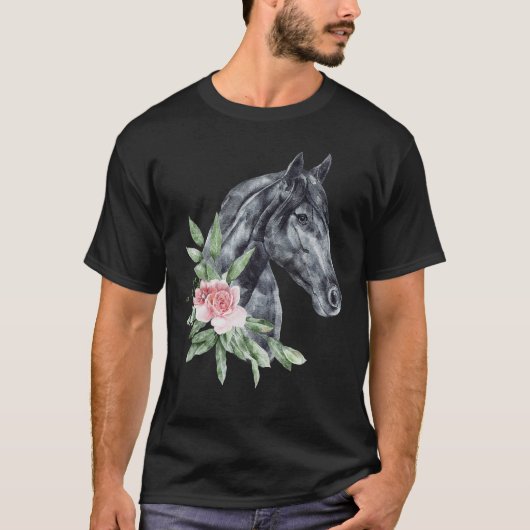 Florale Wildpferd Mustangs Tiergeist Wildtiere T-Shirt (Vorderseite)