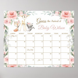 Florale Woodland-Tiere raten Baby's Due Date Game Poster