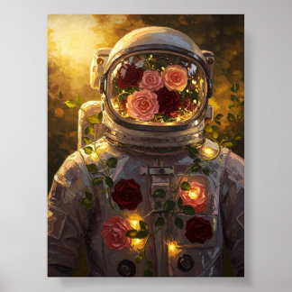 Floraler Astronaut | Surrealistische Ölgemälde Poster