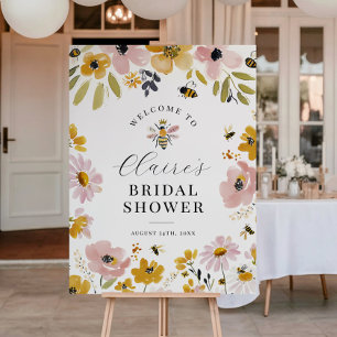 Floraler Biene-Hochzeitsdusche-Willkommensschild Poster