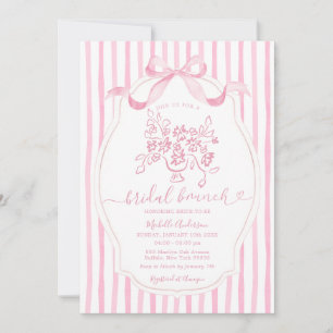 Floraler Braut-Brunch Eleganter rosa gestreifter B Einladung