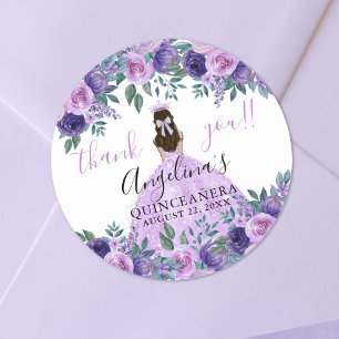 Floraler Dankeschön Lila Quinceanera Runder Aufkleber