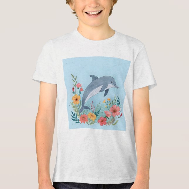 Floraler Delfin Tri-Blend Shirt (Vorderseite)