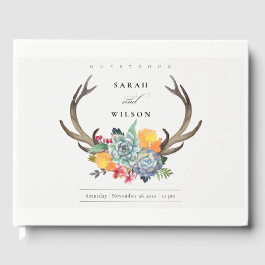 FLORALER ERFOLG ANTLER BOHEMISCH ALLURE MONOGRAMM GÄSTEBUCH (Vorderseite)