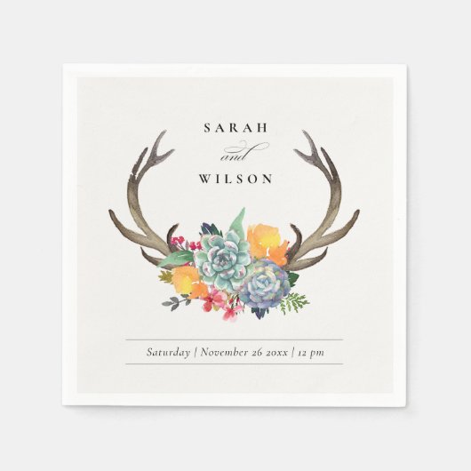 FLORALER ERFOLG ANTLER BOHEMISCH ALLURE MONOGRAMM SERVIETTE (Vorderseite)