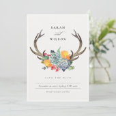 FLORALER ERFOLG ANTLER SAVE THE DATE BOHEMISCH (Stehend Vorderseite)