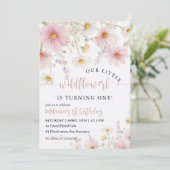 Floraler erster Geburtstag Einladung (Stehend Vorderseite)