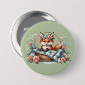 Floraler Fuchs im Korb mit Quilt und Blumen Button (Vorne & Hinten)
