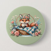 Floraler Fuchs im Korb mit Quilt und Blumen Button (Vorderseite)