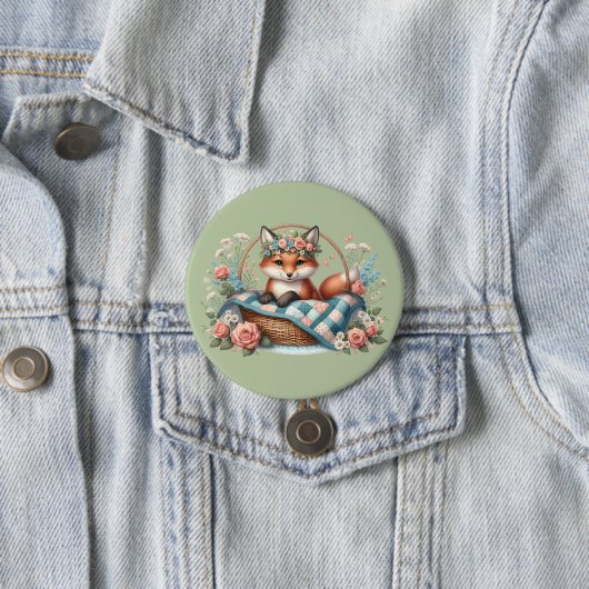 Floraler Fuchs im Korb mit Quilt und Blumen Button (Beispiel)