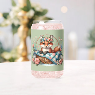 Floraler Fuchs im Korb mit Quilt und Blumen Dosenglas