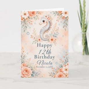 Floraler Geburtstag mit Seepferdchen Karte