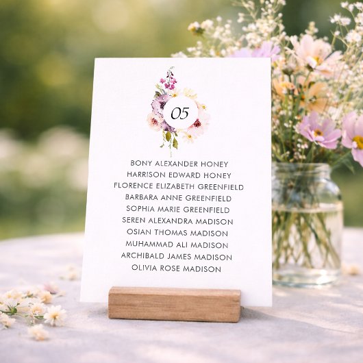 Floraler Hochzeitssitzplan-Tischschild Einladung