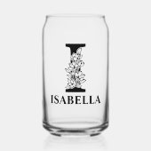Floraler Letter I Monogramm und Personalisierter N Dosenglas (Vorderseite)