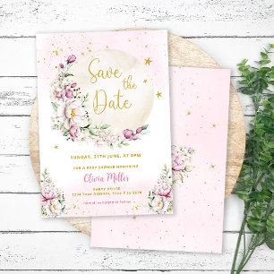 Floraler Mond Rosa Baby Shower Save-the-Date-Karte Einladung