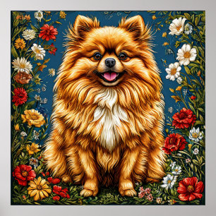 🐶 Floraler Pomeranian-Hund für süße Pet-Dekoratio Poster