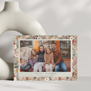 Floraler Rand Cozy Neutrales Familien-Weihnachts-F Feiertagskarte