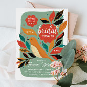 Floraler Retrovogel. Botanisches tierisches Brautp Einladung