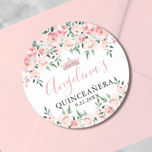 Floraler Rosa-Blush-Quinceañera-Geburtstagsfeier Runder Aufkleber