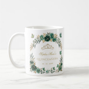 Floraler Schmetterling Smaragd-Gold-Tiara-Quinceañ Kaffeetasse