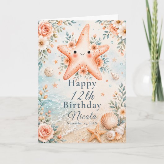 Floraler Seestern-Geburtstag Karte (Vorderseite)