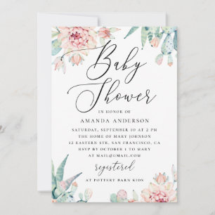 Floraler Sukkulenten-Baby-Empfang Eleganter Boho Einladung