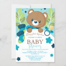 Floraler Teddybär Baby Shower Einladung Neutral