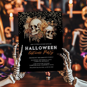 Floraler Totenkopf-Erwachsenenkostüm für Halloween Einladung