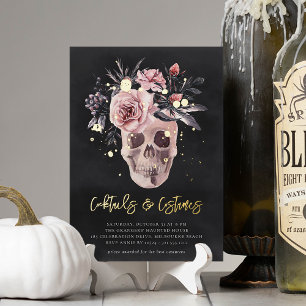 Floraler Totenkopf Halloween-Cocktails & Kostüm-Pa Folieneinladung