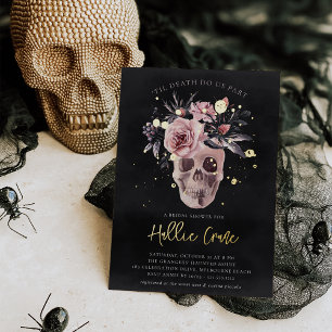 Floraler Totenkopf-Hochzeitsdusche Halloween Folieneinladung