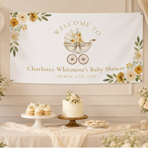 Floraler Wagen Willkommen Baby Shower Neutral Banner
