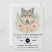 Floraler Wald Wolf Geburtstag Einladung (Vorderseite)