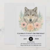 Floraler Wald Wolf Geburtstag Einladung (Vorne/Hinten)