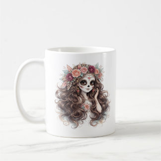 Floraler Zucker-Schädel-Mädchen-Gothik-Fantasy-Art Kaffeetasse