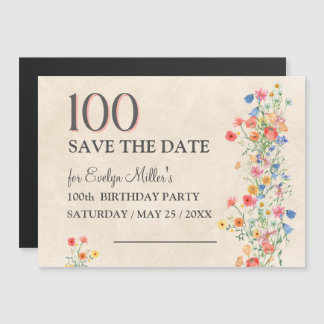 Florales 100. Geburtstagsjubiläum – Elegante Wildb Magneteinladung
