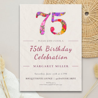 Florales 75. Geburtstagsjubiläum - Elegante Feier Einladung
