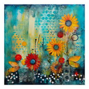 florales abstrakte Kunst im Daisy-Stil stilvoll un Poster