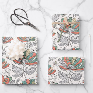 Florales abstraktes Kritzelkunst-Design in Pfirsic Geschenkpapier Set
