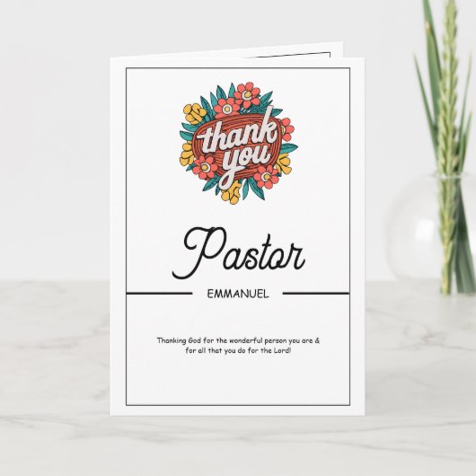 Florales Abzeichen Pastor Dankeskarten Karte (Vorderseite)