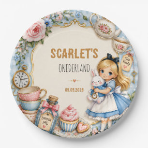 Florales Alice-im-Wunderland Verrücktes-Teeparty G Pappteller