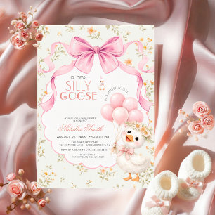 Florales All-in-One-Albern-Gans-Rosa-Schleife-Baby Einladung
