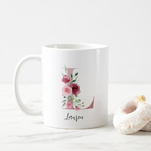 Florales Anfangs-L Bordeaux-Rosen Editierbarer Nam Kaffeetasse