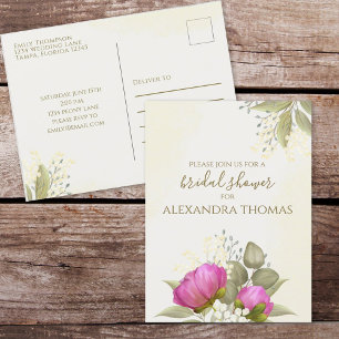 Florales Aquarell-Grünzeug Pfingstrosen-Braut-Dusc Postkarte