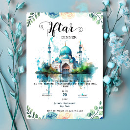 Florales Aquarell-Moschee-Ramadan-Iftar-Einladung Einladung