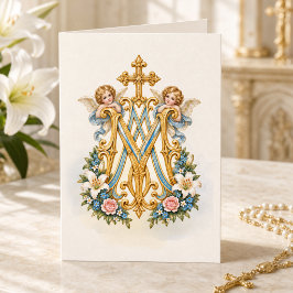 Florales Ave Maria Marian Monogramm Katholisch Karte