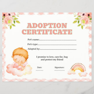 Florales Babypuppe-Annahme-Zertifikat editierbar Flyer