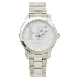 Florales Bild mit Ziffern, Name & Initialen Damen Armbanduhr